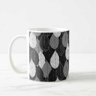 Caneca De Café Padrão sem costura com folhas. Monocromo puxado