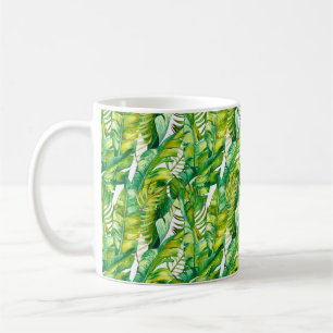 Caneca De Café Padrão sem costura com folhas tropicais de banana