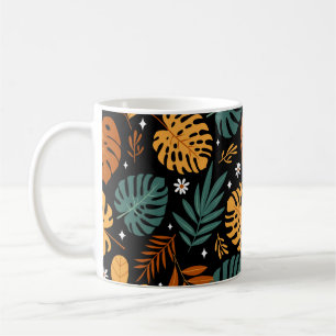 Caneca De Café Padrão sem costura com folhas tropicais diferente