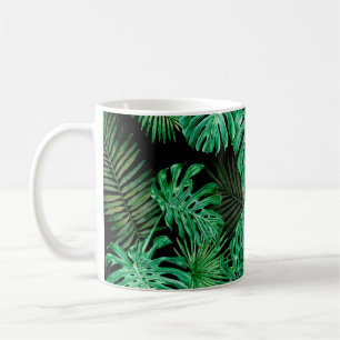 Caneca De Café Padrão sem costura com folhas tropicais em uma ba