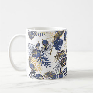 Caneca De Café Padrão sem costura com folhas tropicais exóticas