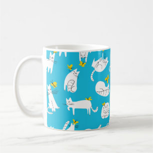 Caneca De Café Padrão sem costura com gatos engraçados brincand