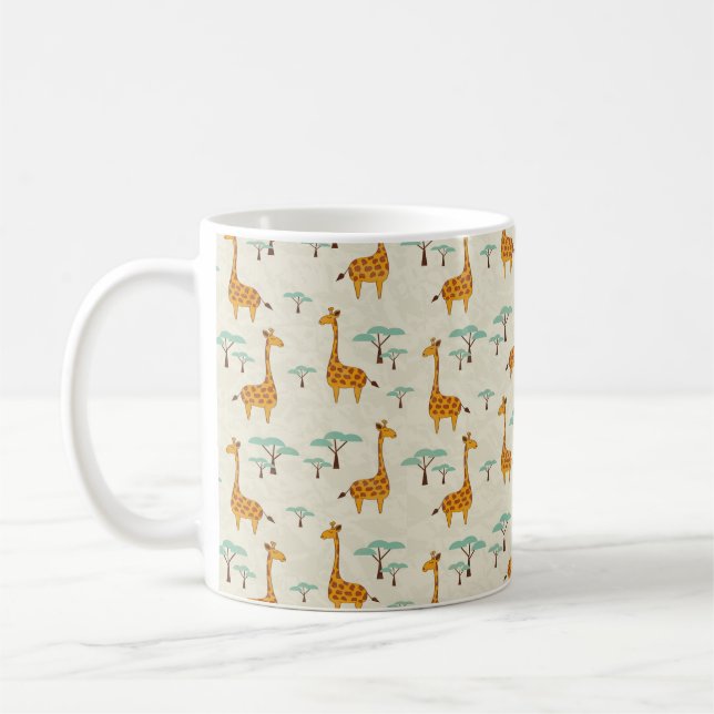 Caneca De Café Padrão sem costura com girafas e árvores fofinhas, (Esquerda)