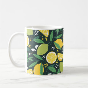 Caneca De Café Padrão sem costura com limões. Abstrato de arte