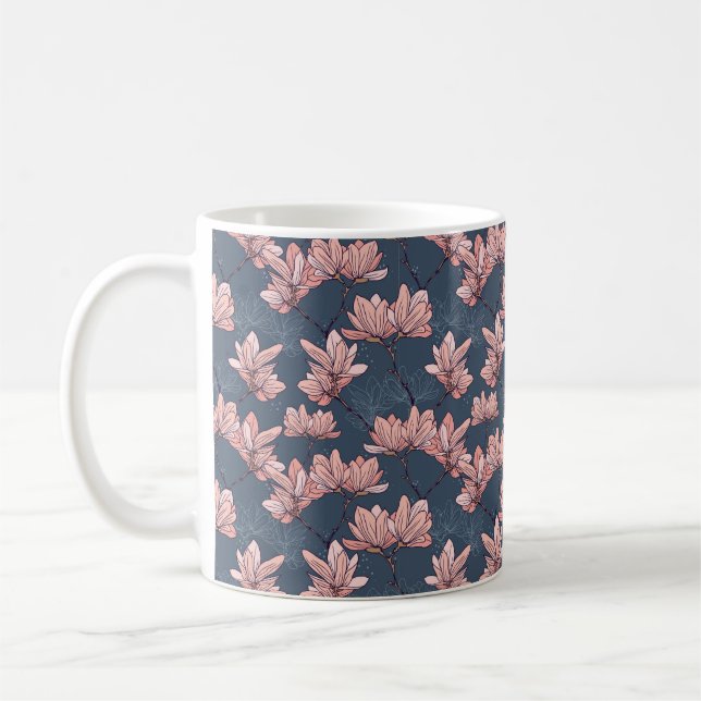 Caneca De Café Padrão sem costura com lindas flores de magnólia i (Esquerda)