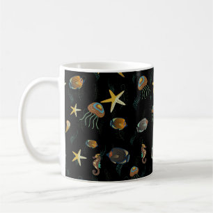 Caneca De Café Padrão sem costura com peixes decorativos fofos