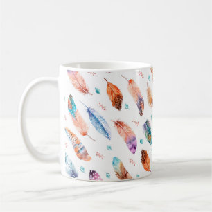 Caneca De Café Padrão sem costura com penas desenhadas à mão s