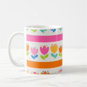 Caneca De Café Padrão sem costura das tulipas desenhadas manualme