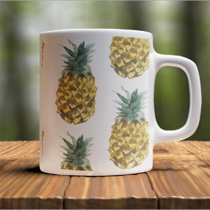 Caneca De Café Padrão Sem Costura De Abacaxi De Aquarelas Tropica