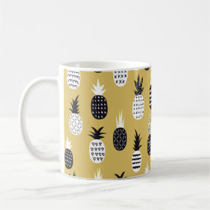 Caneca De Café Padrão sem costura de ananás preto e branco