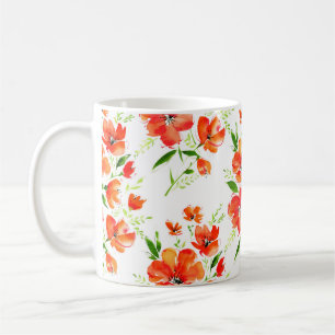 Caneca De Café Padrão sem costura de aquarela flores de laranja
