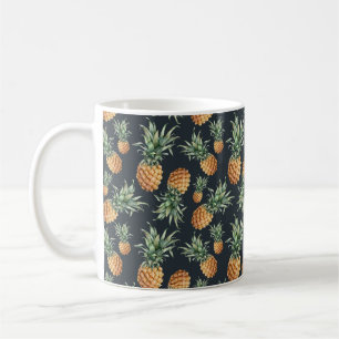 Caneca De Café Padrão sem costura de aquarelas com abacaxi madur
