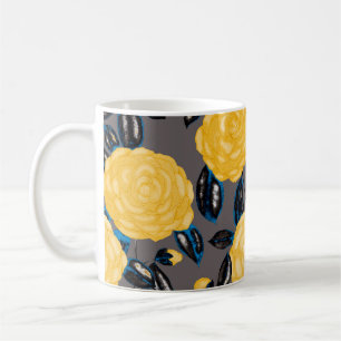 Caneca De Café Padrão sem costura de aquarelas com flores de camé