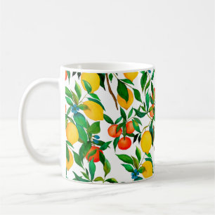 Caneca De Café Padrão sem costura de aquarelas com frutas de citr