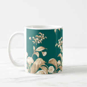 Caneca De Café Padrão sem costura de aquarelas de ramos em floraç