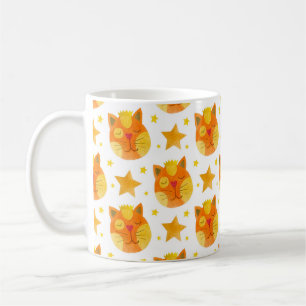 Caneca De Café Padrão sem costura de aquarelas e faces de gatos