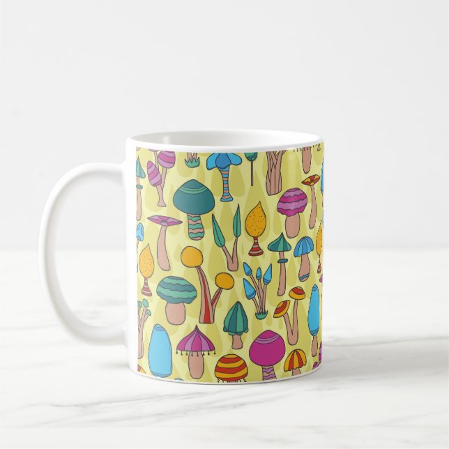 Caneca De Café Padrão sem costura de Cogumelos Mágicos (Esquerda)