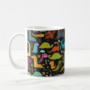 Caneca De Café Padrão sem costura de dinossauro engraçado