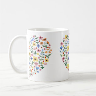 Caneca De Café Padrão sem costura de flores aquáticas