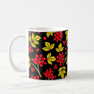 Caneca De Café  padrão sem costura de flores e bagas. Russo 