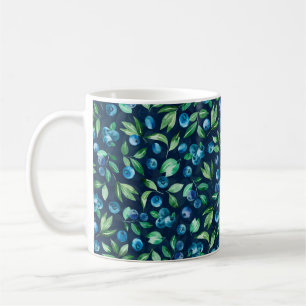 Caneca De Café Padrão sem costura de mirtilo de Watercolor, berr