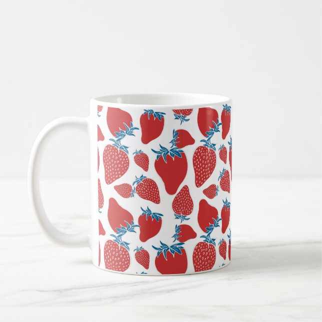 Caneca De Café Padrão sem costura de morango desenhado à mão. Pla (Esquerda)