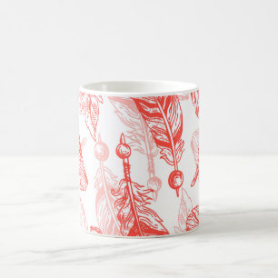 Caneca De Café Padrão sem costura de penas vermelhas