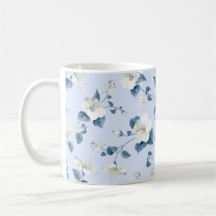Caneca De Café Padrão sem costura de siringa e flores de hibisco