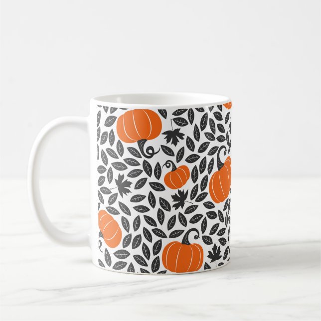 Caneca De Café Padrão sem costura desenhado à mão com abóboras e  (Esquerda)