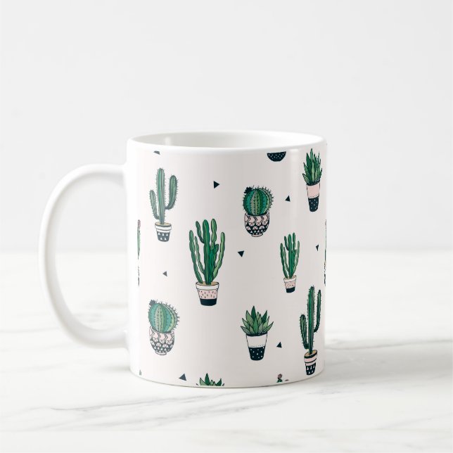 Caneca De Café Padrão sem costura desenhado à mão com cactos e su (Esquerda)