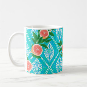 Caneca De Café Padrão sem costura desenhado à mão com folhas d