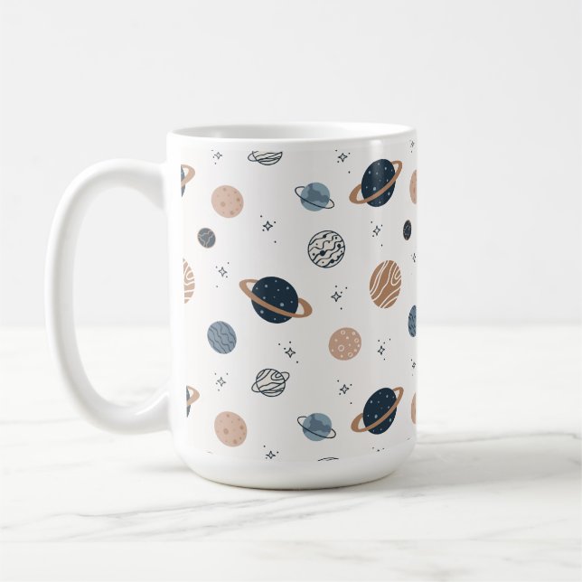 Caneca De Café Padrão sem costura desenhado à mão com planetas (Esquerda)