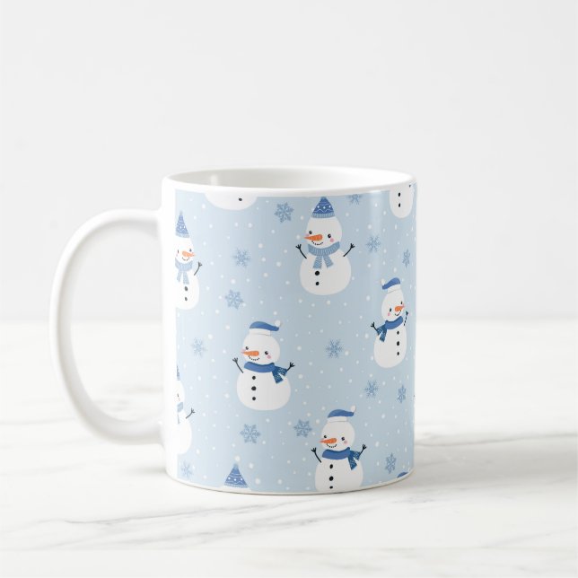 Caneca De Café Padrão sem costura do boneco de neve,fundo de inve (Esquerda)