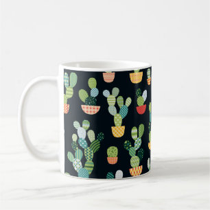 Caneca De Café Padrão sem costura do Cactus no estilo de patch c