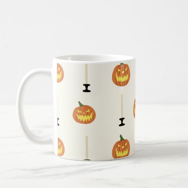 Caneca De Café Padrão sem costura do Dia das Bruxas com abóboras  (Esquerda)