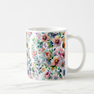 Caneca De Café Padrão Sem Costura Floral de Aquarela