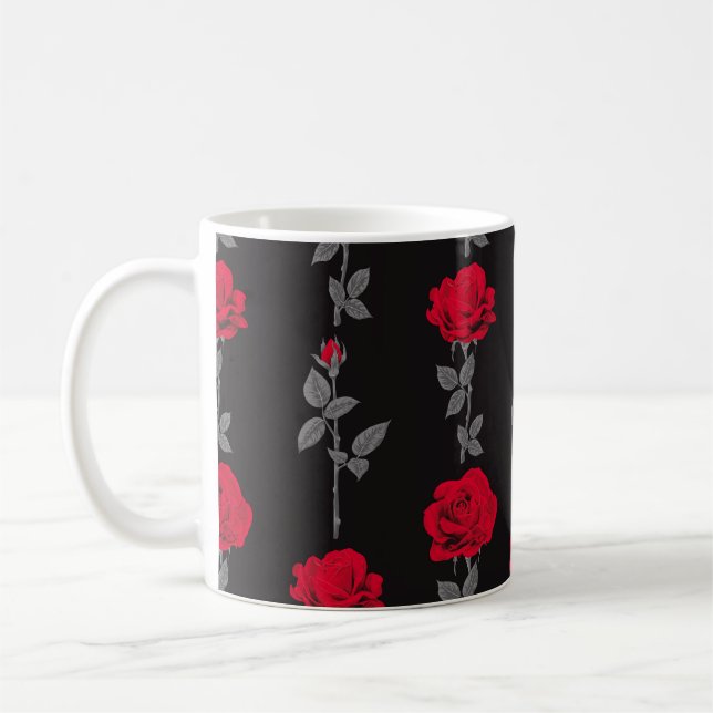 Caneca De Café Padrão sem costura rosa vermelha de flores de abst (Esquerda)