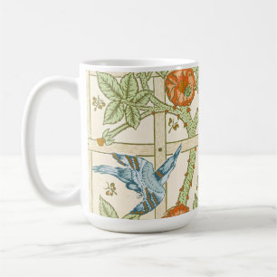 Caneca De Café Padrão Sem Costura Treliça Pássaro Rosa de William
