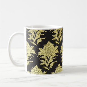 Caneca De Café padrão sem costura vintage com flor de ouro em bl