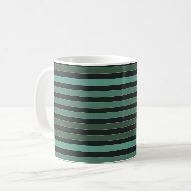 Caneca De Café Padrão simples listrado retro verde (Frente Esquerda)
