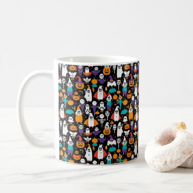 Caneca De Café Padrão Spooky Halloween (Com Donut)
