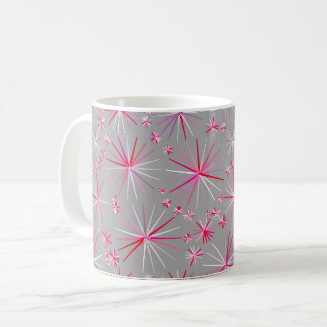 Caneca De Café Padrão Sputnik de meio século, Cinzas e Fuchsia (Frente Esquerda)