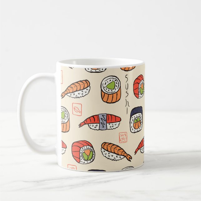 Caneca De Café padrão sushi sem costura (Esquerda)