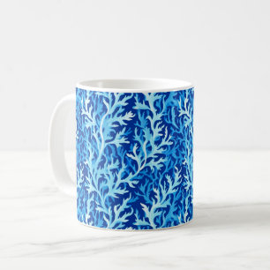 Caneca De Café Padrão Têxtil Costeiro Azul De Algas Costeiras