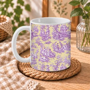 Caneca De Café Padrão Toile Elegante Vintage Amarelo Roxo