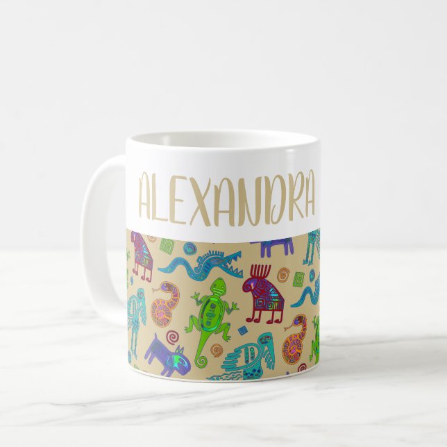 Caneca De Café Padrão Tribal Primitivo da Cultura Mexicana Africa (Frente Esquerda)