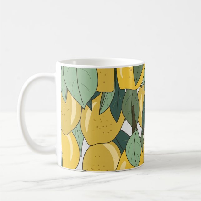 Caneca De Café Padrão tropical com limões amarelos. (Esquerda)