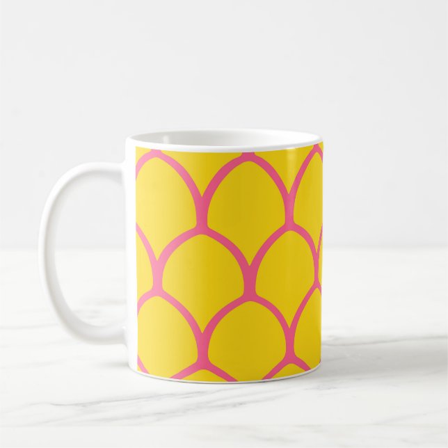 Caneca De Café Padrão Tropical de Abacaxi em Rosa e Amarelo (Esquerda)