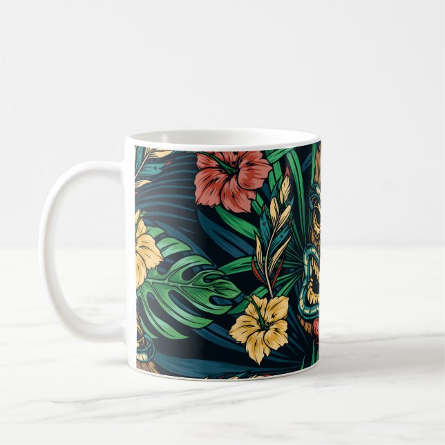 Caneca De Café Padrão Tropical de Máscara de Tiki Havaiano (Esquerda)