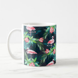 Caneca De Café Padrão tropical de verão sem costura com flamingo